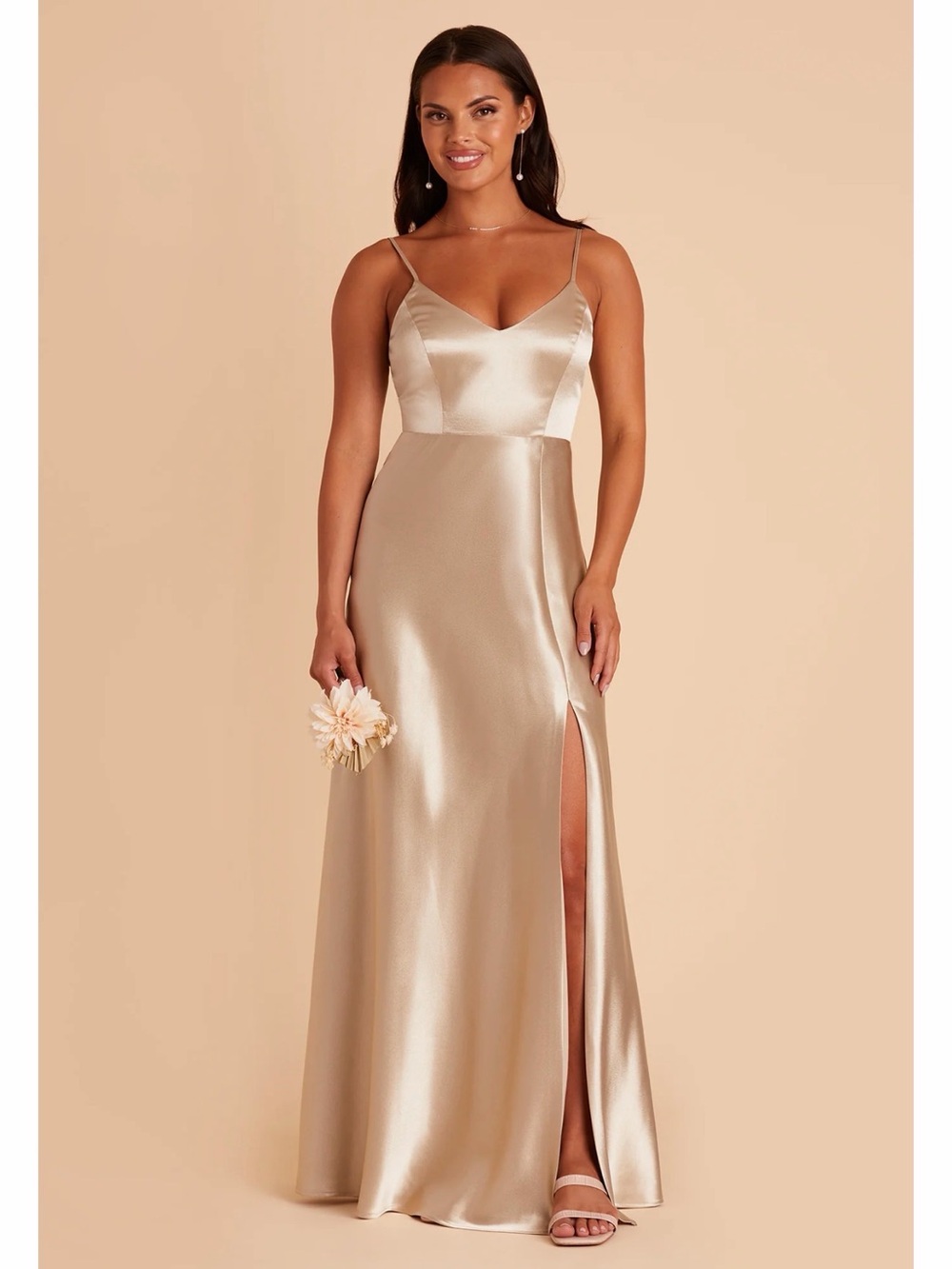 Birdy Grey Satin Maxi Slip Dress in Champagne Gold